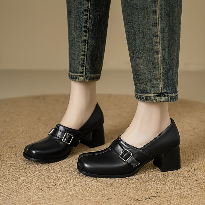 Block Heel Buckle Shoes