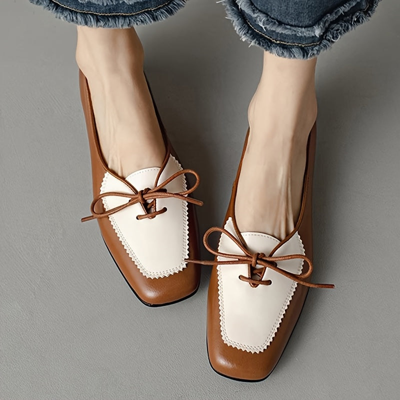 Women's Retro Two-Tone Chunky Heel Loafers