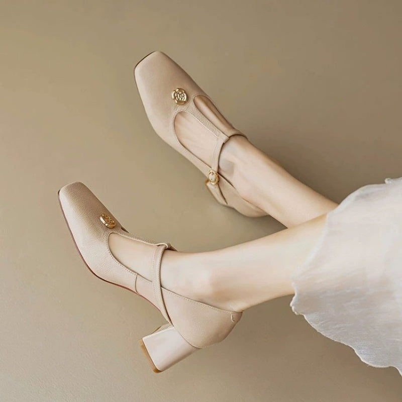 Pointed Toe Chunky Mid-Heel Shoes