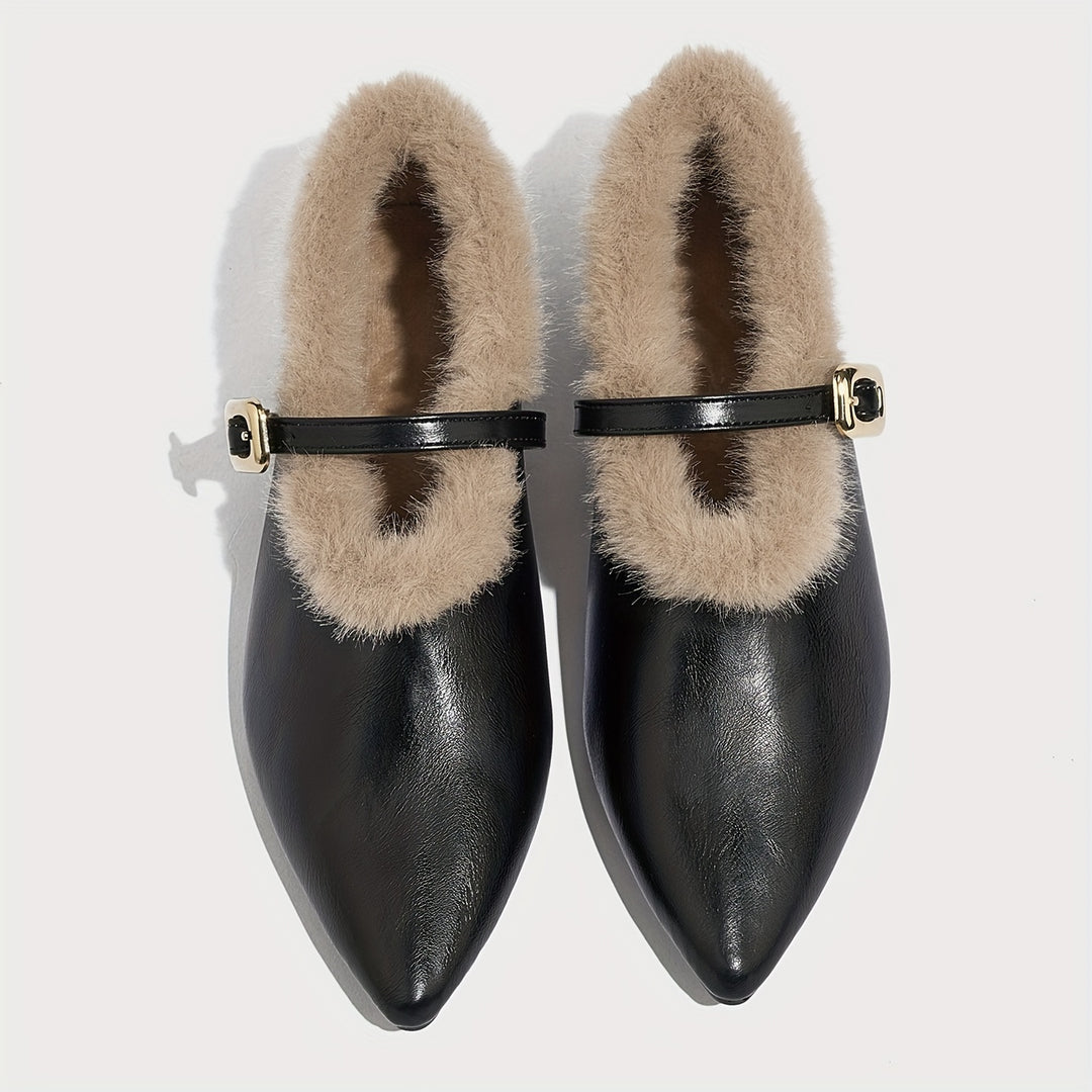 French-Style Fur Pointed Shoes
