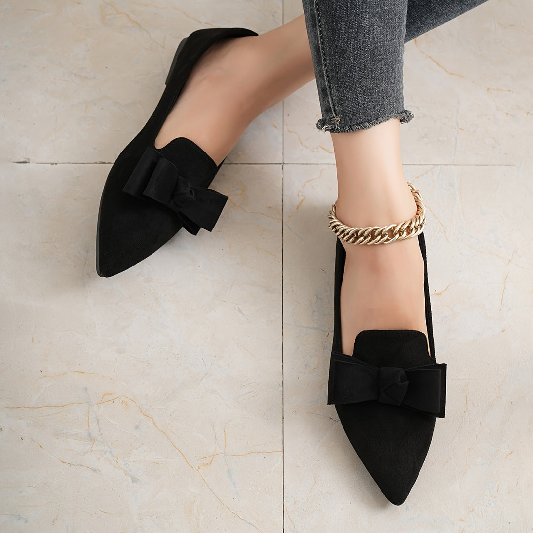 Pointed Toe Bow Embellished Women's Shoes