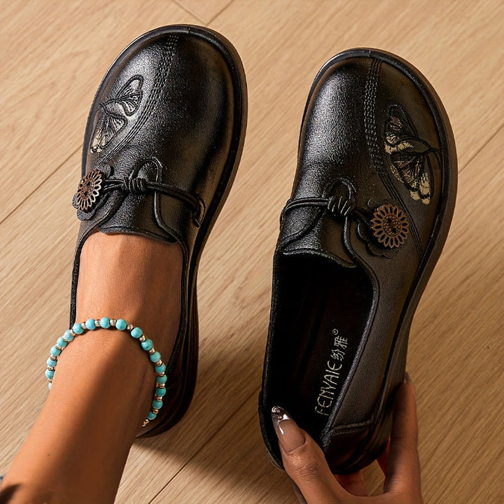 Slip-On Butterfly Embroidered Casual Flats
