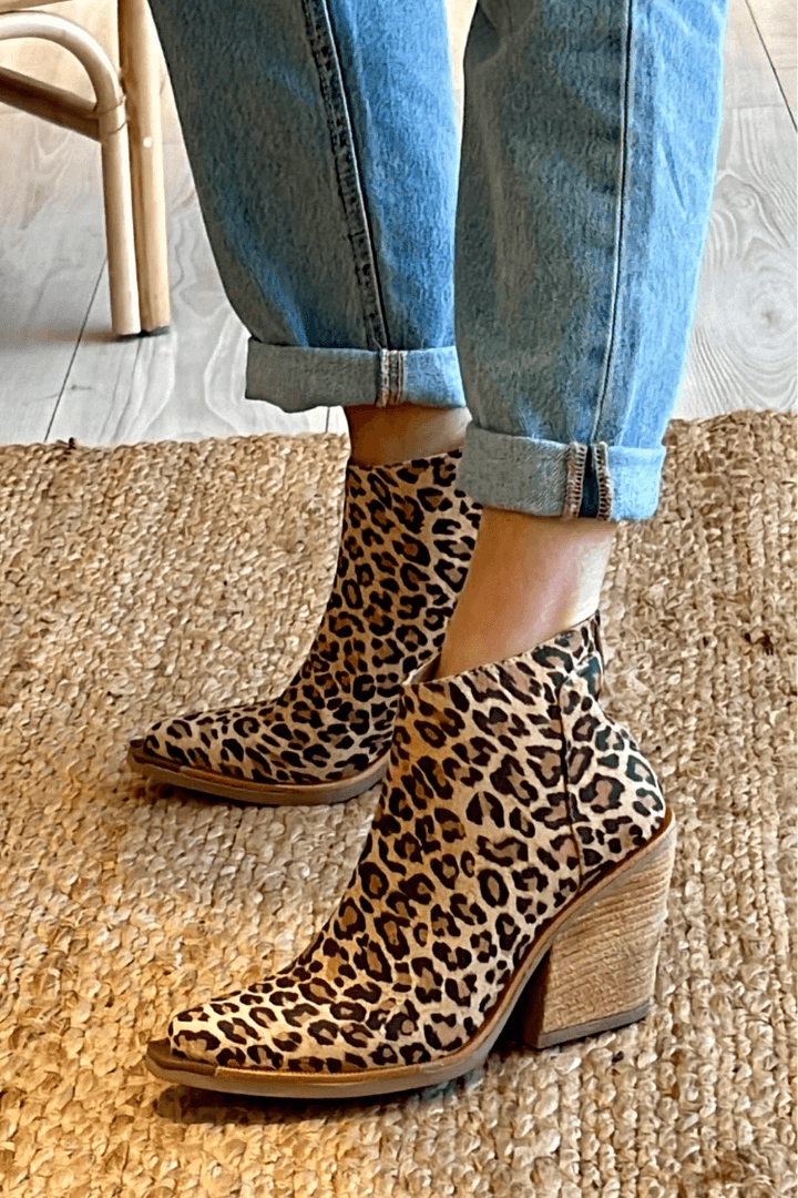 Leopard Print Chunky Heel Ankle Boots