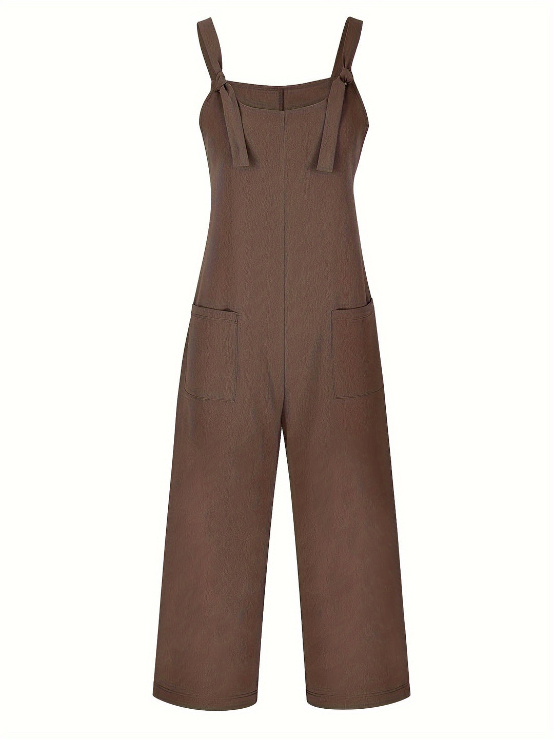 Casual jumpsuit with textured weave and knotted detail
