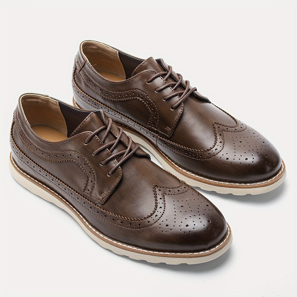 Men's Solid Color Wing Tip Derby Shoes