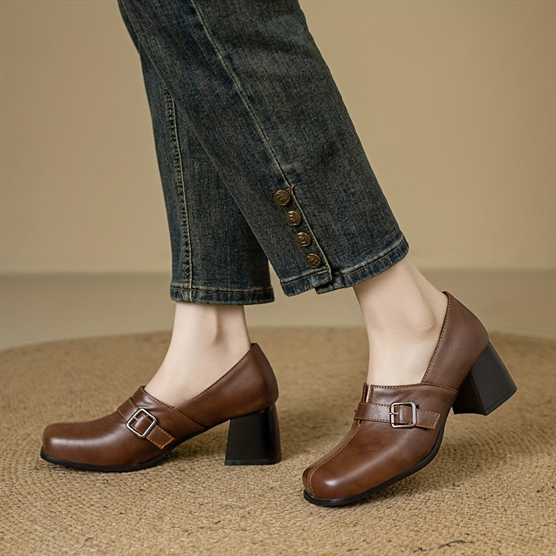 Block Heel Buckle Shoes