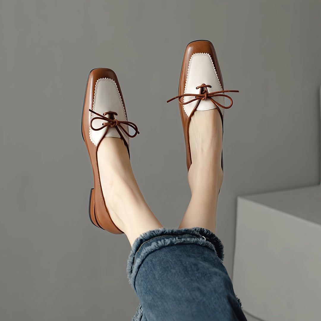 Women's Retro Two-Tone Chunky Heel Loafers