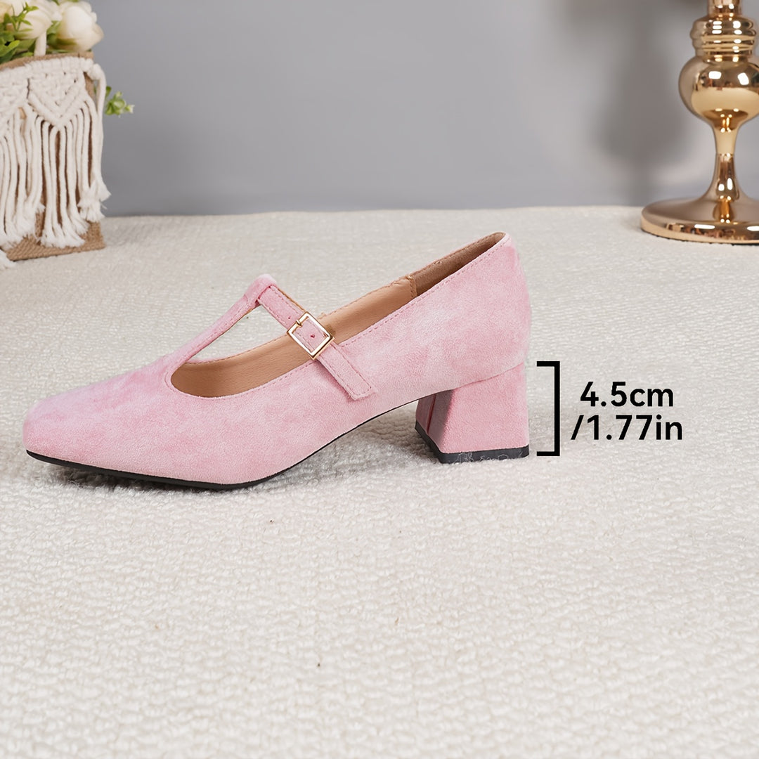 Square Toe Chunky Heel T-Bar Shoes
