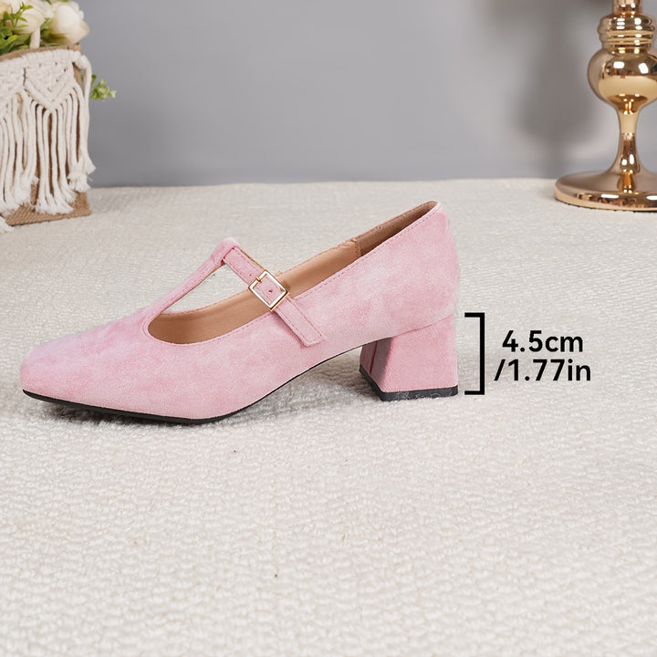 Square Toe Chunky Heel T-Bar Shoes