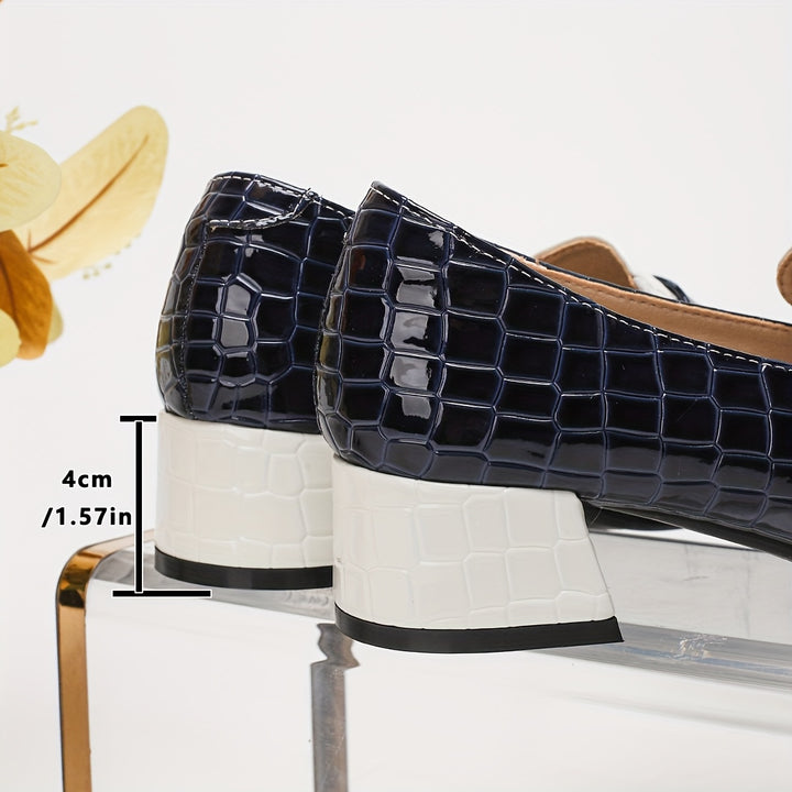 Elegant Block Heel Round Toe Loafers