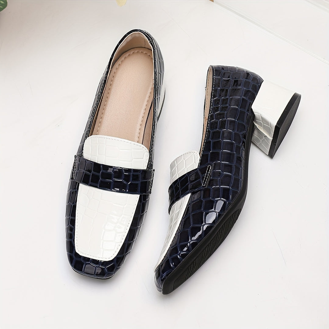 Elegant Block Heel Round Toe Loafers