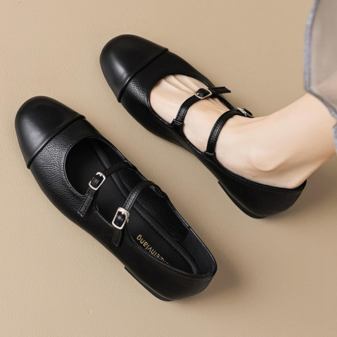 Double Belt Buckle Ballets Shoes