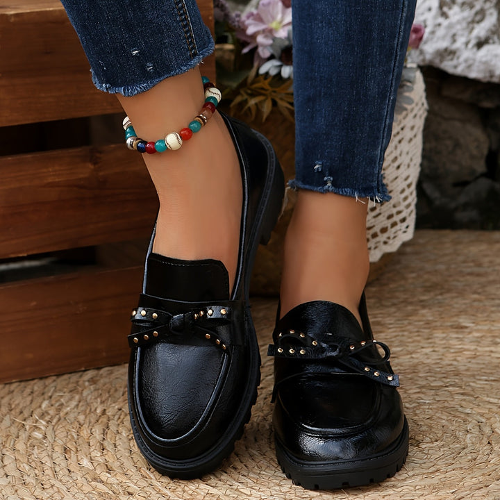 Women's Burgundy Loafers with Bow Detail