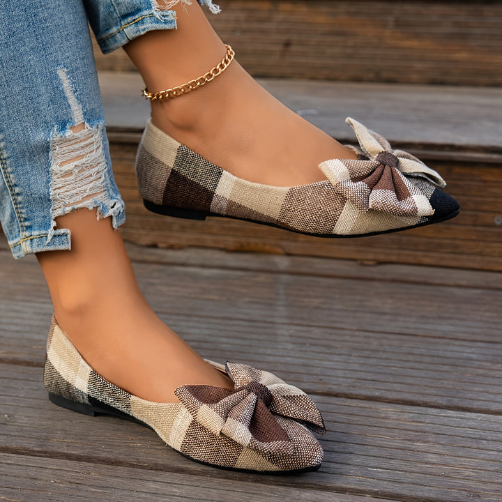 Plaid Bow Flat Shoes