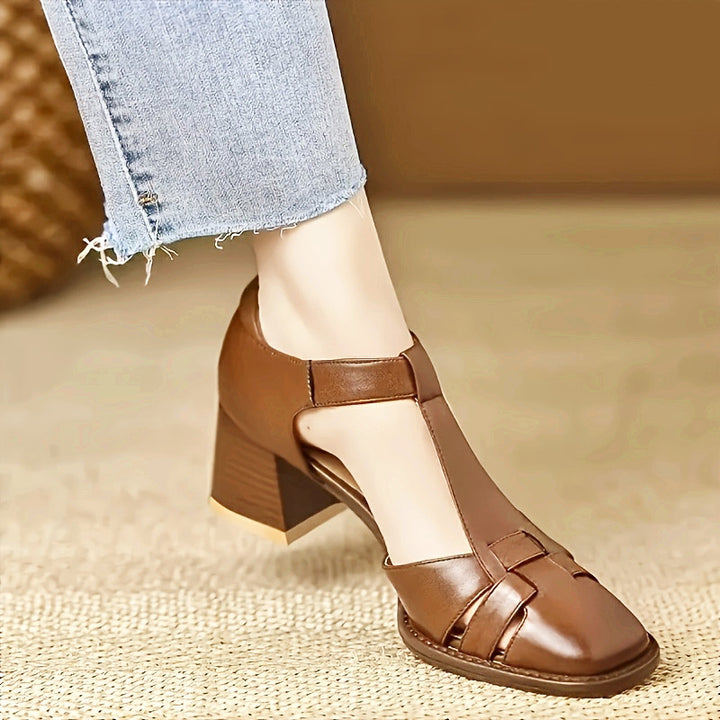 Women's Beige High Heels with One-Buckle Closure