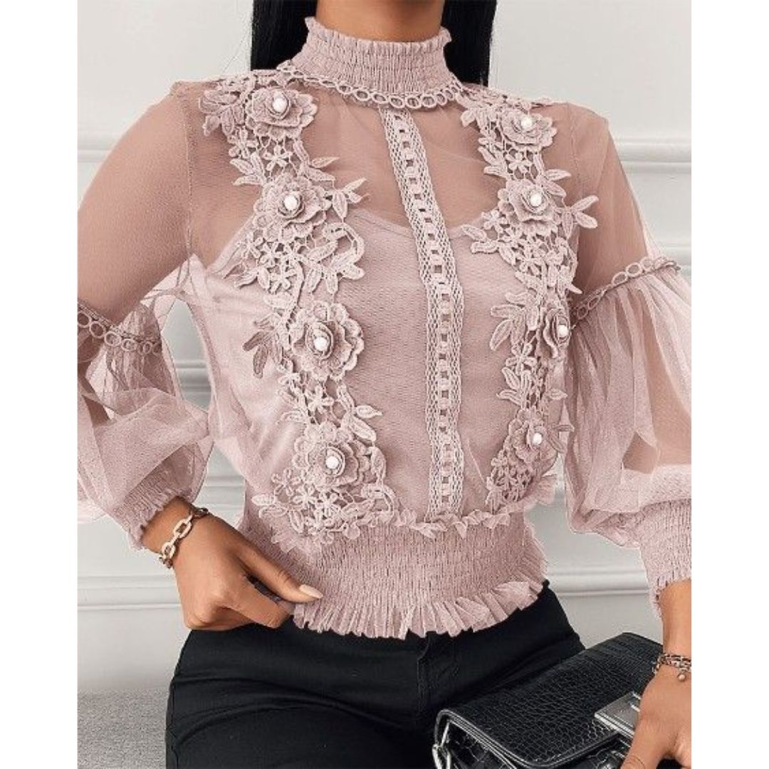 Lace Puff Long Sleeve Blouse