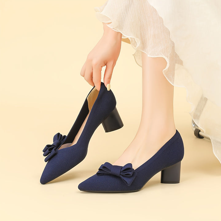 Pointed Toe Bow Detail Mid-Heel Pumps