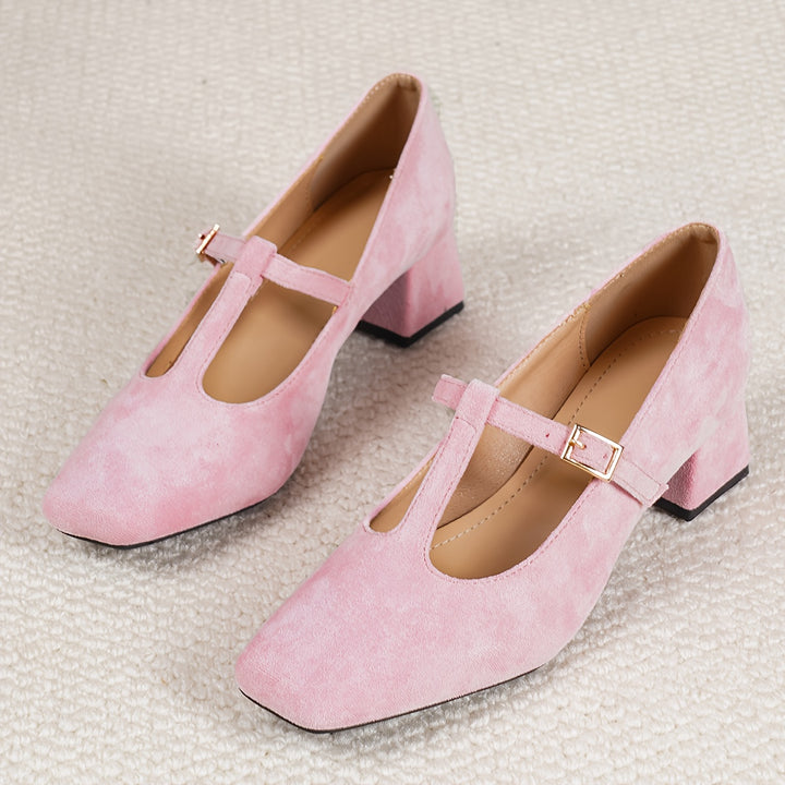 Square Toe Chunky Heel T-Bar Shoes