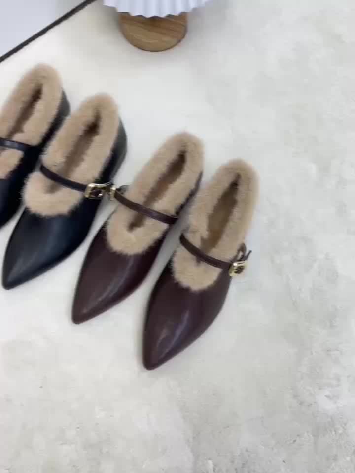 French-Style Fur Pointed Shoes