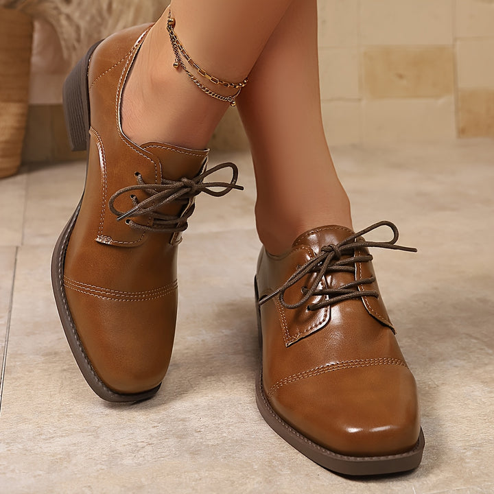 Chunky Block Heel Lace-Up Shoes