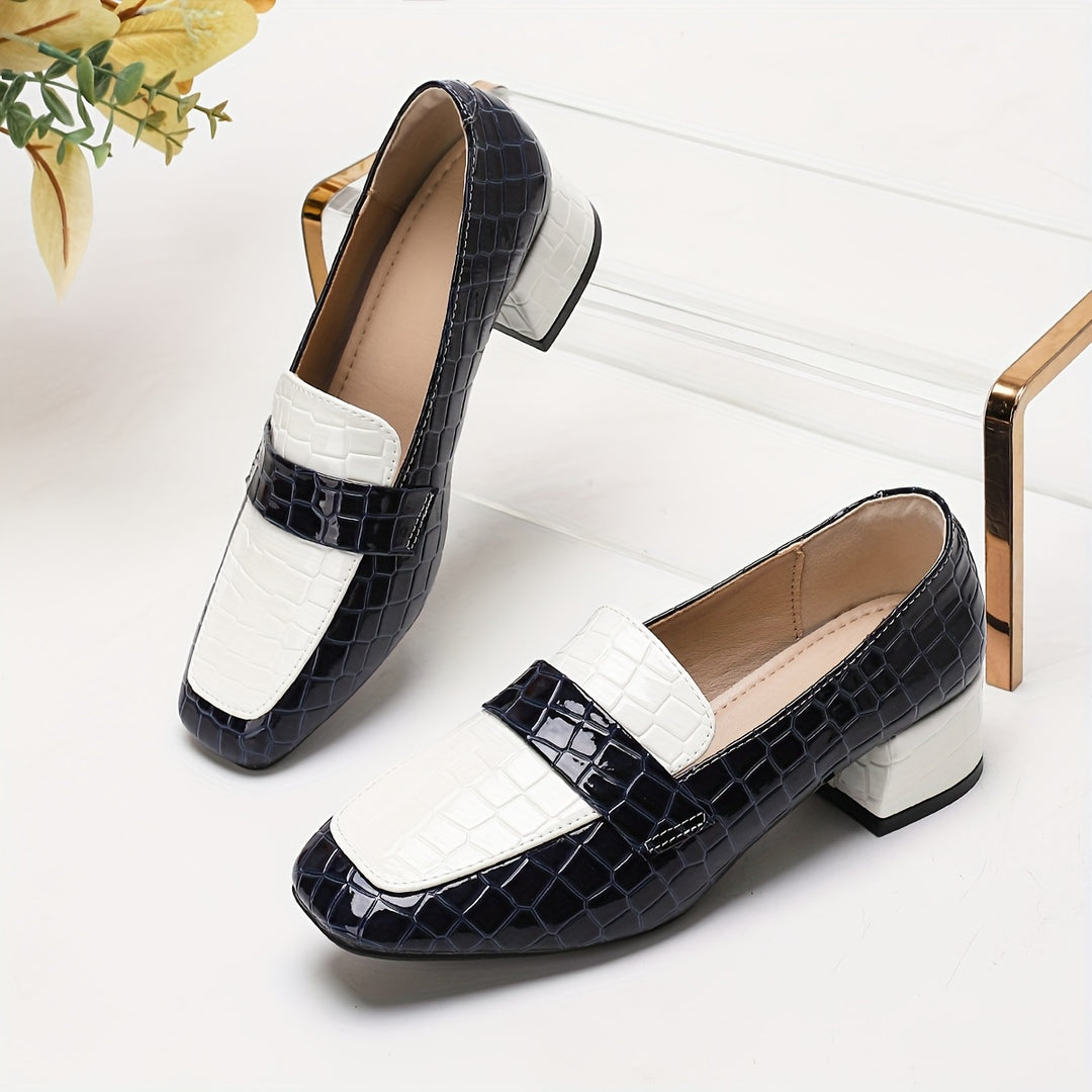 Elegant Block Heel Round Toe Loafers