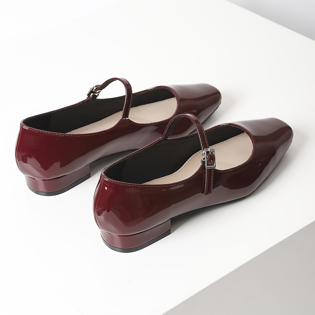Preppy Style Burgundy Mary-Jane Flats
