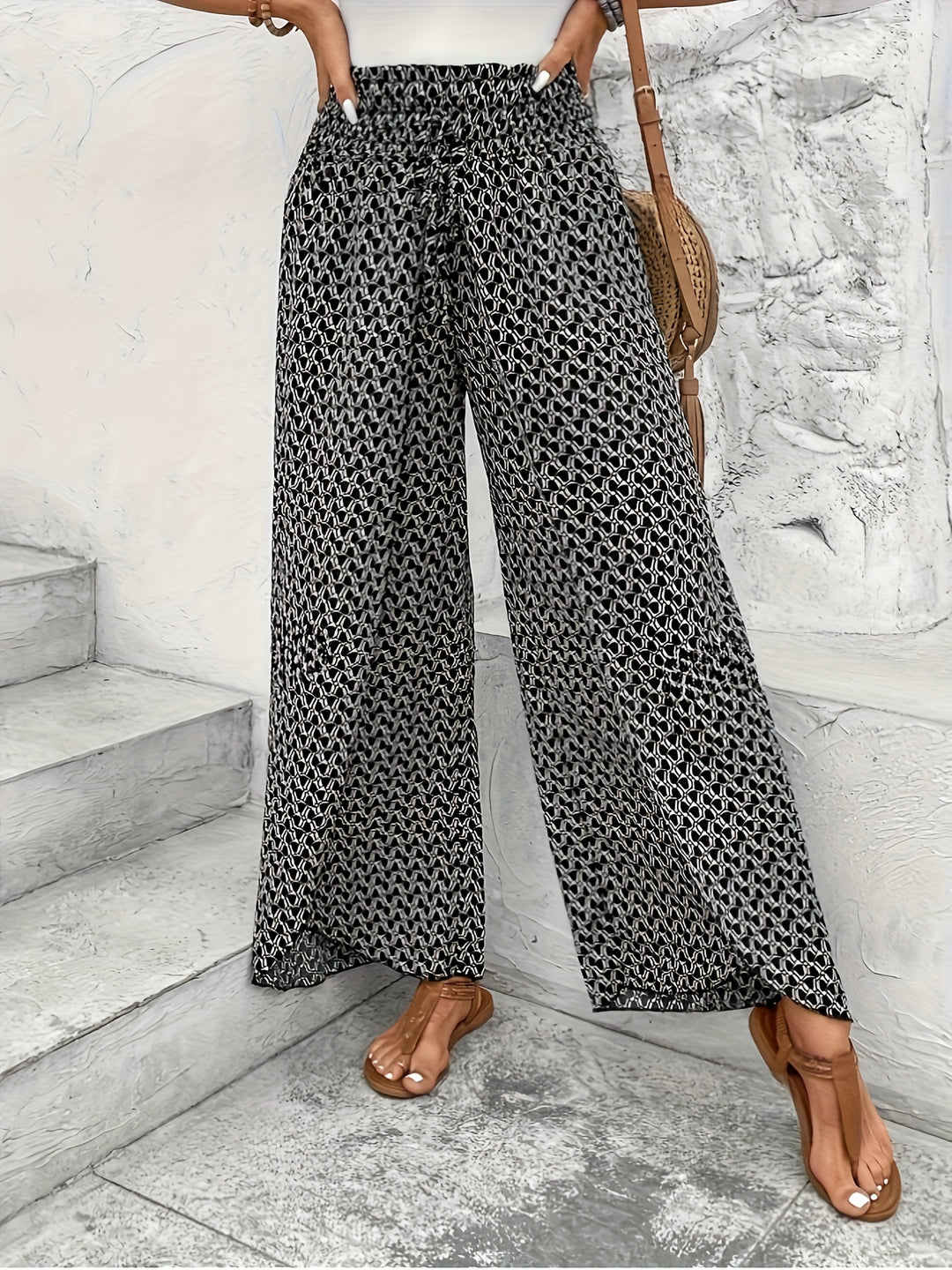 Geometric Printed Wide Leg Pants