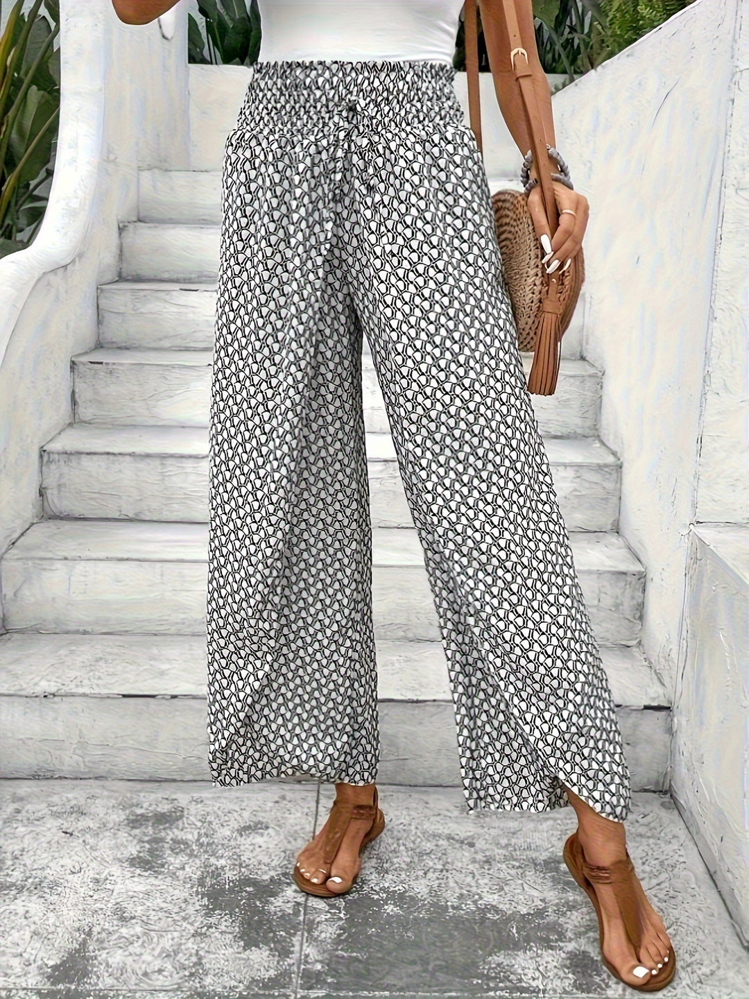 Geometric Printed Wide Leg Pants