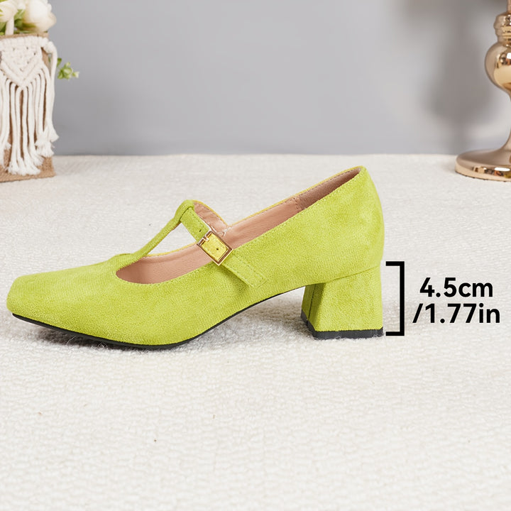 Square Toe Chunky Heel T-Bar Shoes