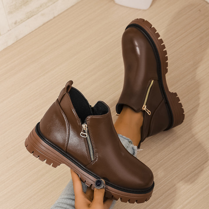 Round Toe Side Zipper Ankle Boots