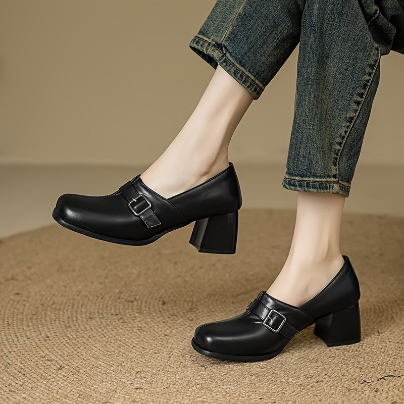 Block Heel Buckle Shoes