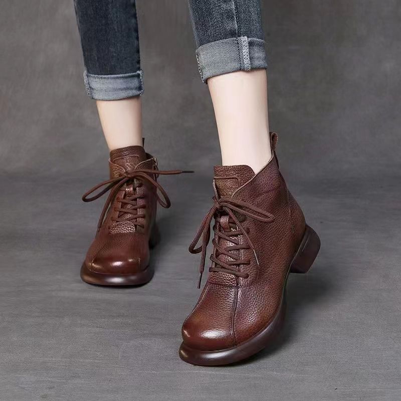 Round Toe Lace-up Platform Ankle Boots