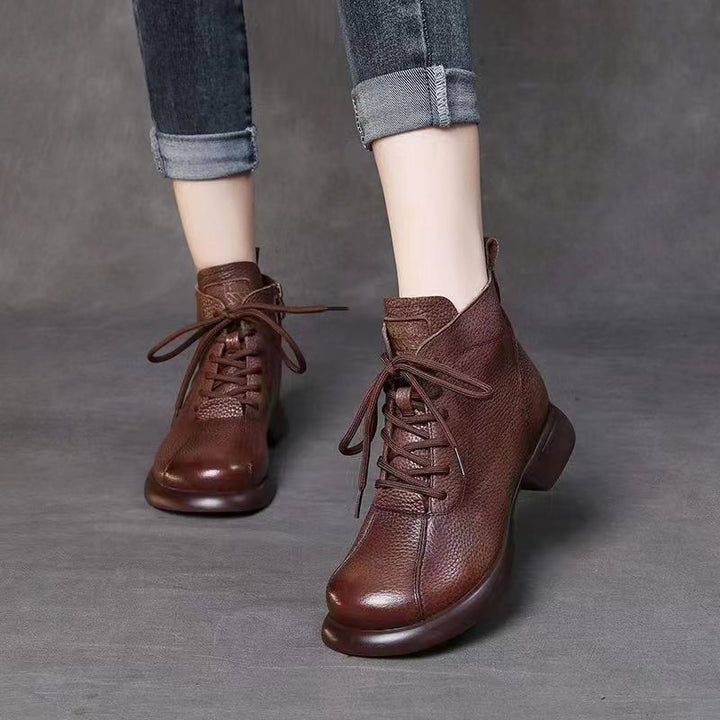 Round Toe Lace-up Platform Ankle Boots