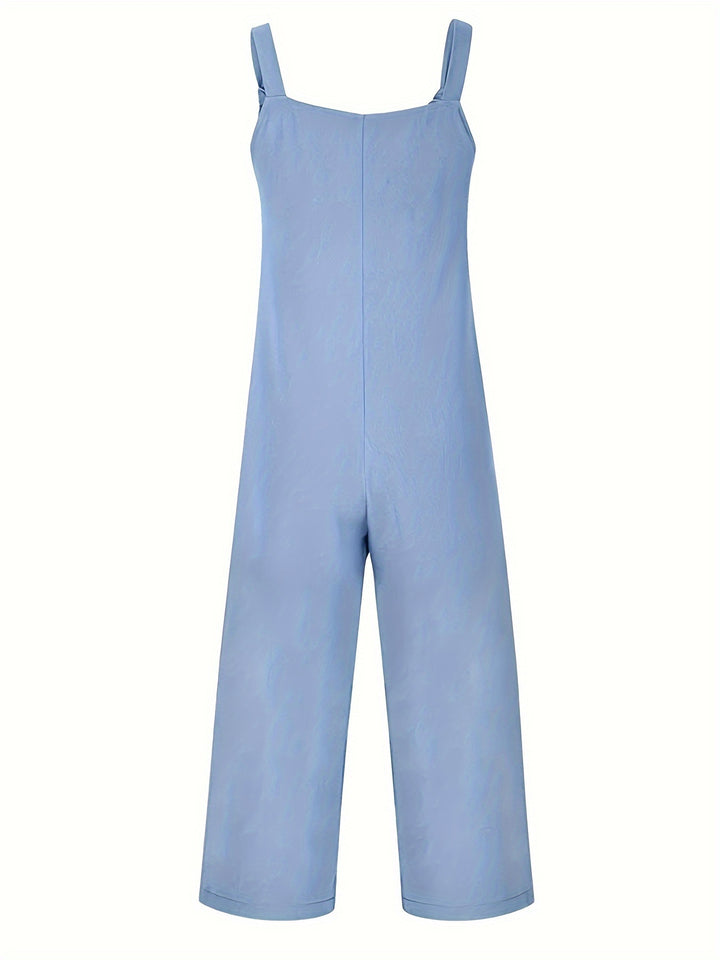 Casual jumpsuit with textured weave and knotted detail