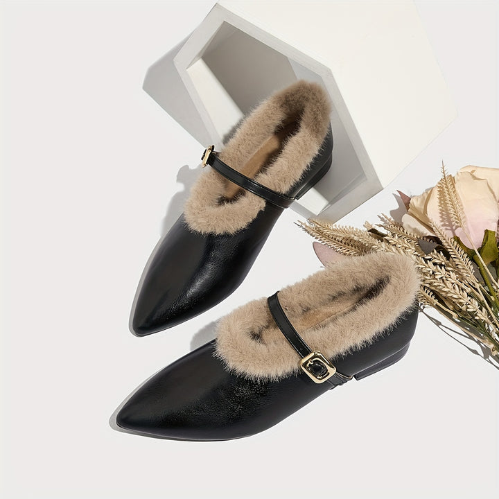 French-Style Fur Pointed Shoes