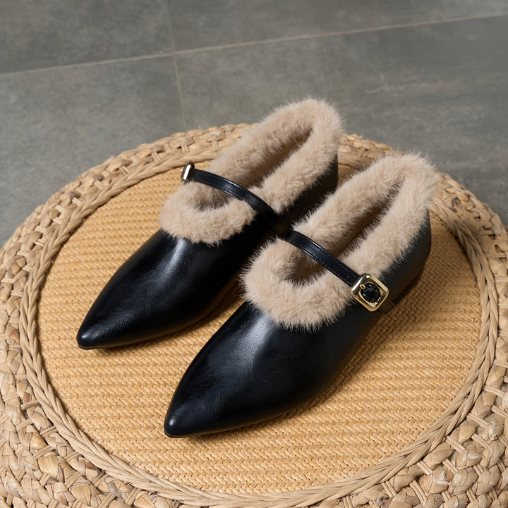 French-Style Fur Pointed Shoes
