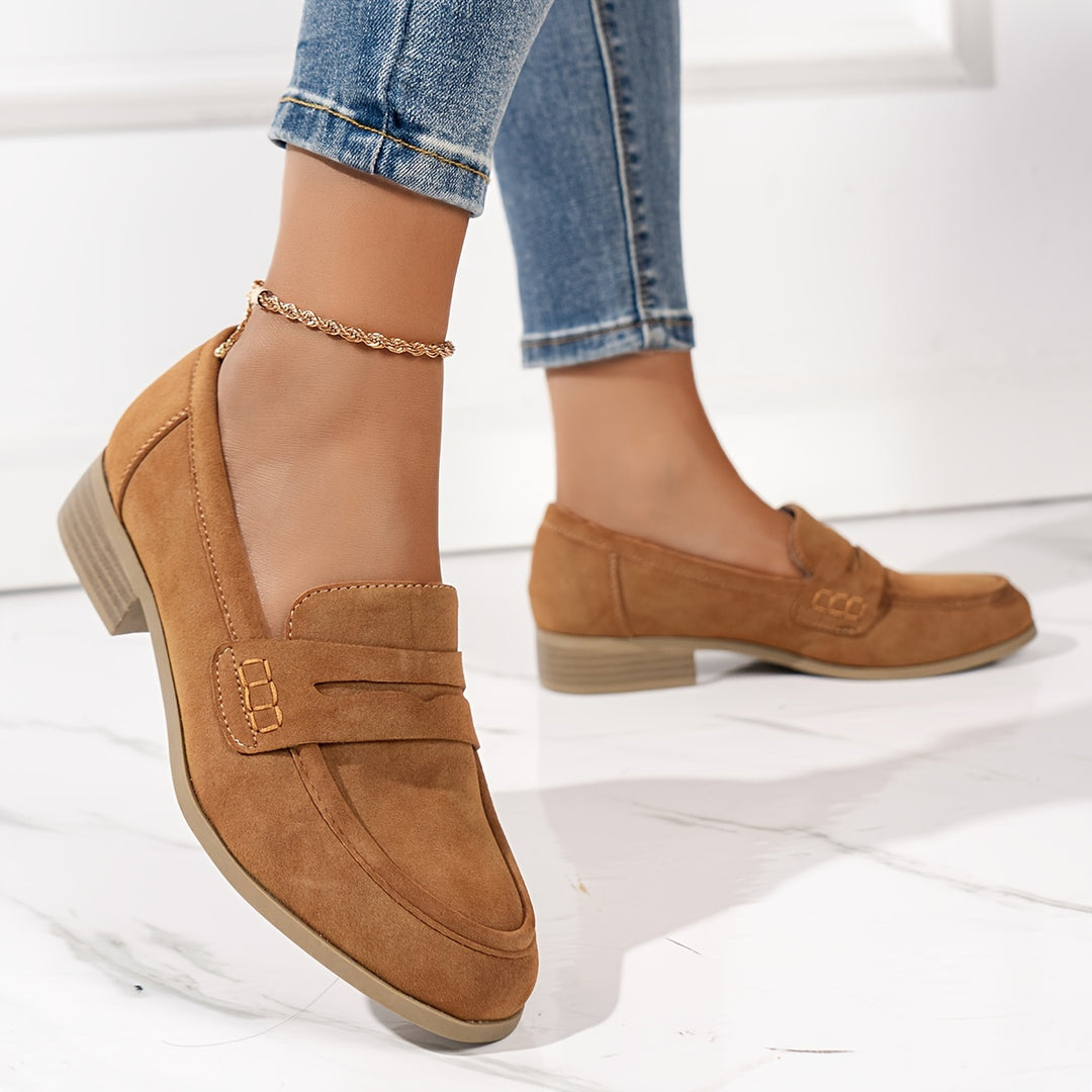Solid Color Chunky Low Heel Loafers