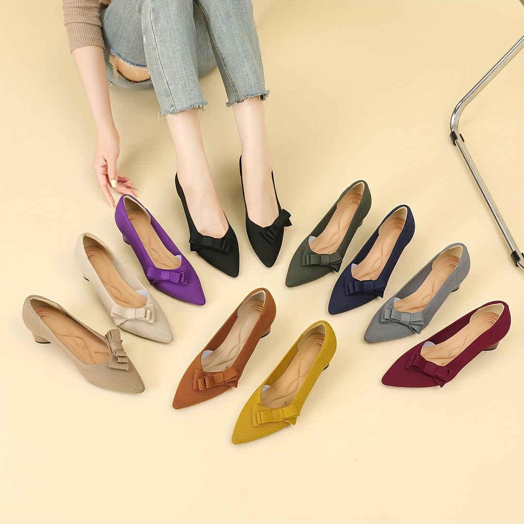 Pointed Toe Bow Detail Mid-Heel Pumps