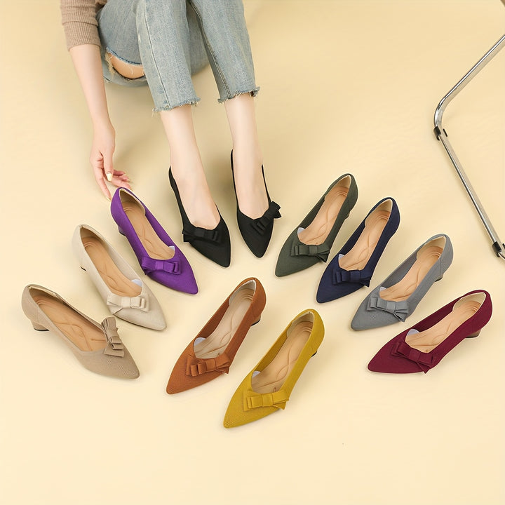 Pointed Toe Bow Detail Mid-Heel Pumps