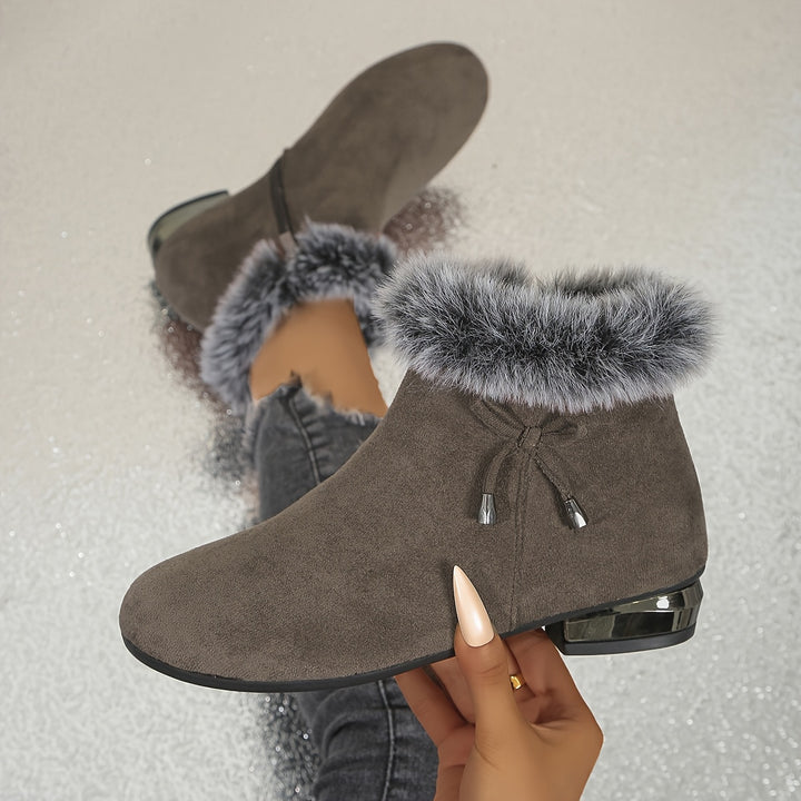 Women's Round Toe Ankle Boots with Faux Fur Trim