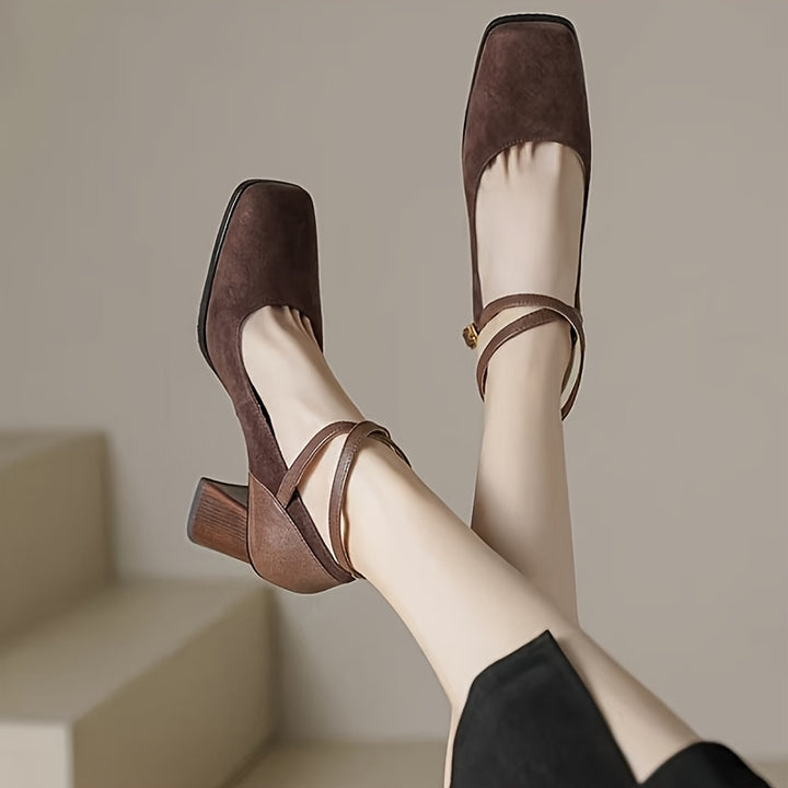 Women's Square Toe Chunky Heel Pumps