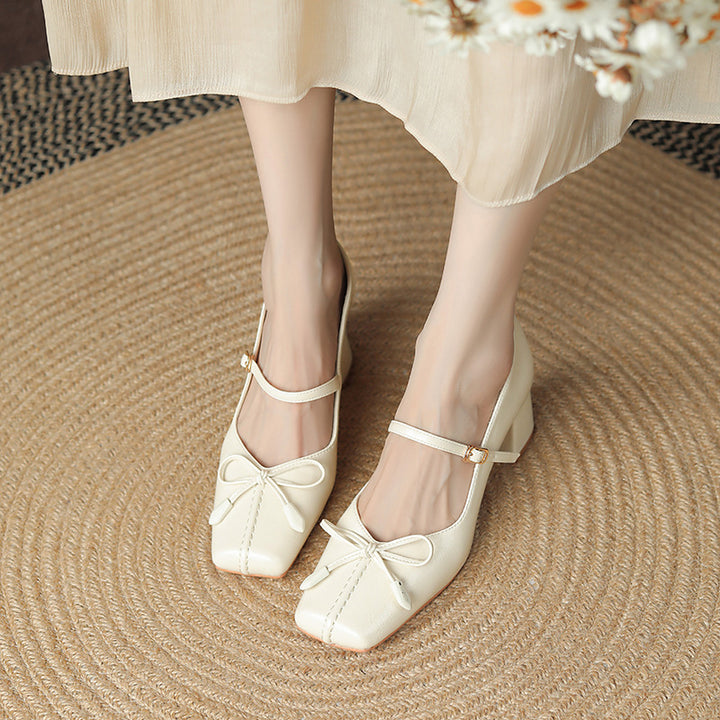 Bow Square Toe Mary Jane Shoes