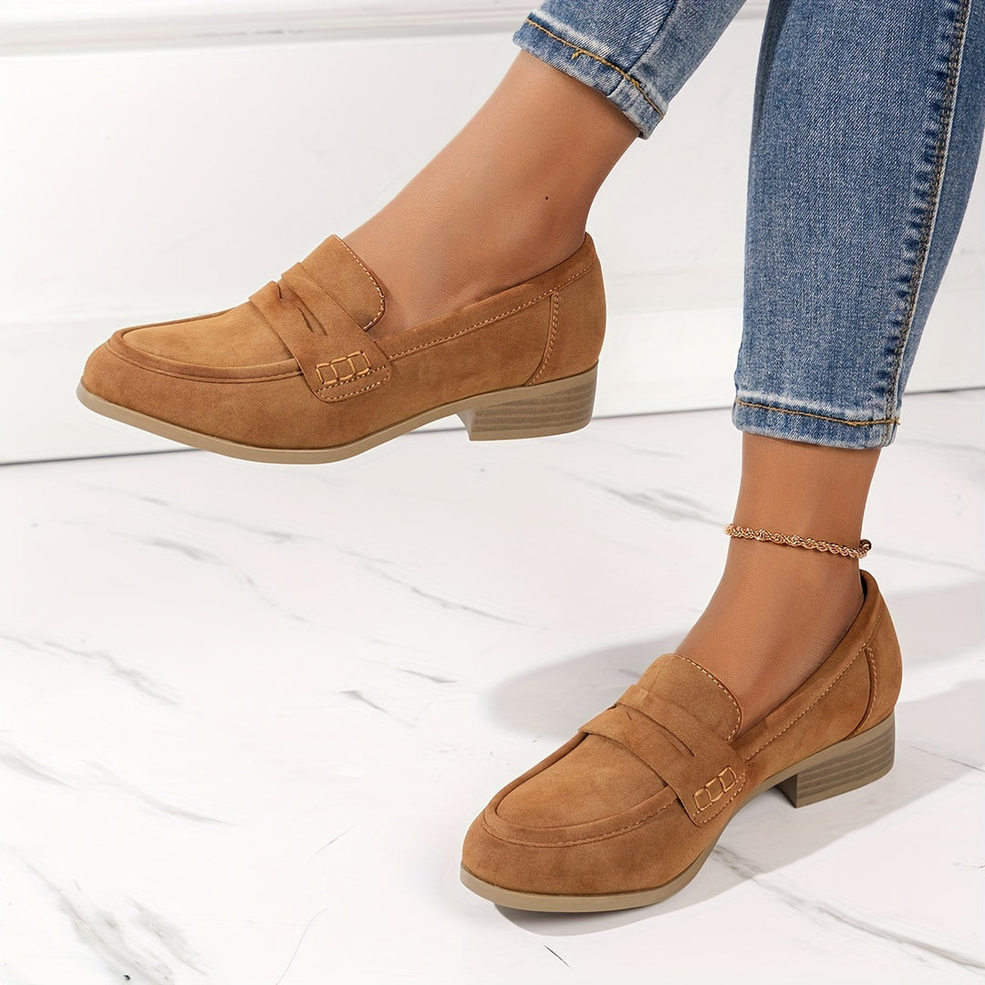 Solid Color Chunky Low Heel Loafers