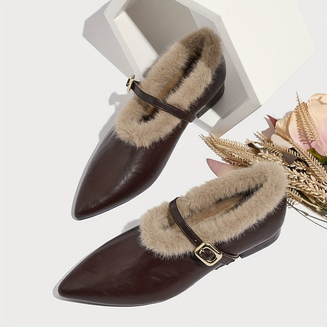 French-Style Fur Pointed Shoes