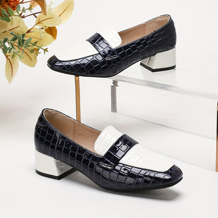 Elegant Block Heel Round Toe Loafers