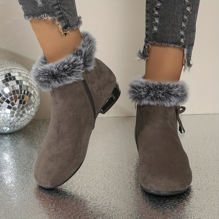Women's Round Toe Ankle Boots with Faux Fur Trim