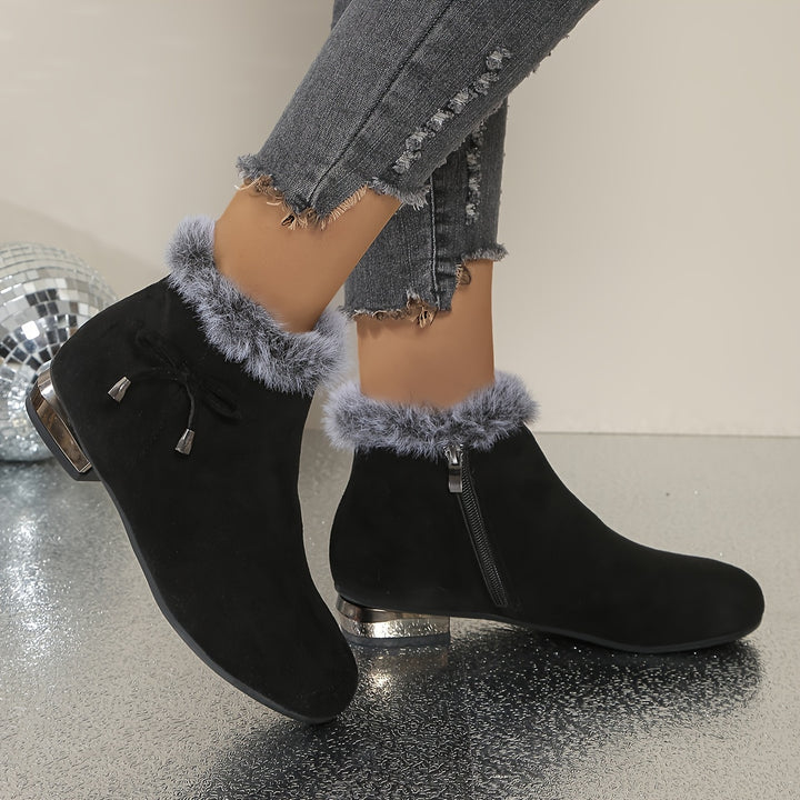 Women's Round Toe Ankle Boots with Faux Fur Trim