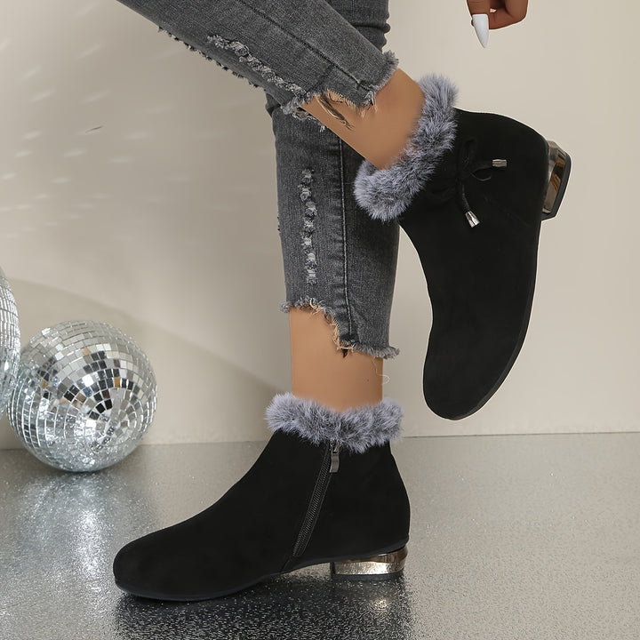 Women's Round Toe Ankle Boots with Faux Fur Trim