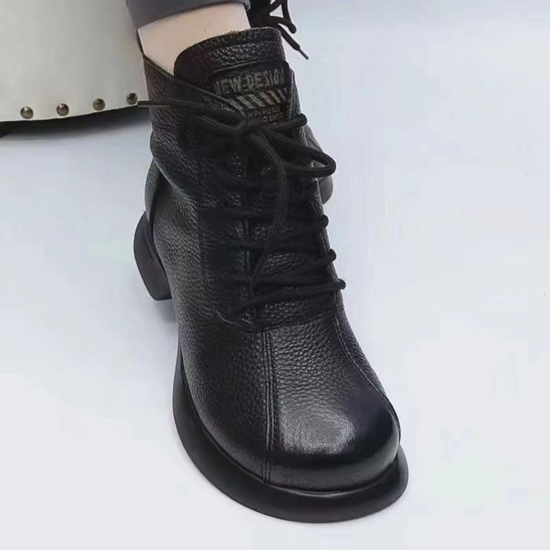 Round Toe Lace-up Platform Ankle Boots