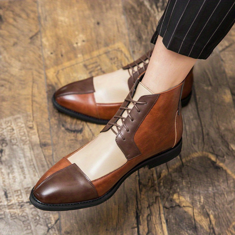British Style Color-Block Lace-Up Ankle Boots
